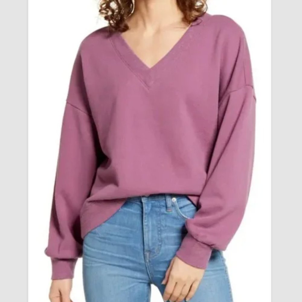 Madewell Purple Hemp-Cotton V-neck Sweatshirt EUC